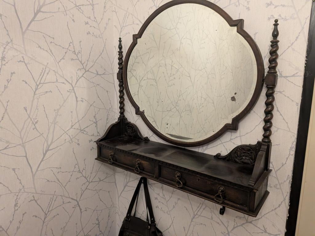 Antieke spiegel met console en lades, Ophalen
