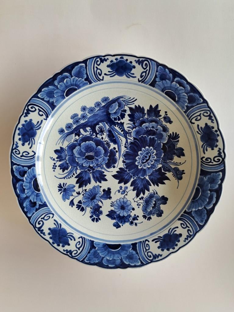 Antiek Delfts Blauw Wandbord met Vogel en Bloemen, Antiek en Kunst, Ophalen of Verzenden
