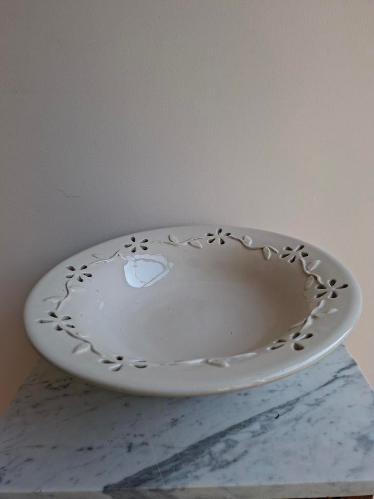 aardewerk fruitschaal met houten voet, Antiek en Kunst, Ophalen of Verzenden