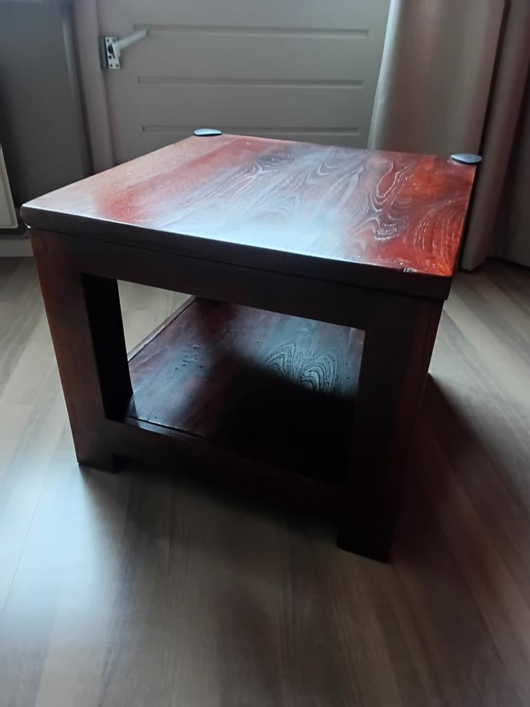 Koloniale teak bijzet tafel, Huis en Inrichting, Tafels | Bijzettafels, Ophalen, Vierkant, Minder dan 55 cm, 45 tot 60 cm