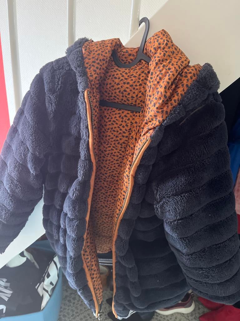 Omkeerbare winterjas meisje met capuchon, maat 170/176, Kinderen en Baby's, Kinderkleding | Maat 170, Ophalen of Verzenden, Gebruikt