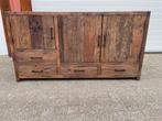 Dressoir 160 cm massief oud hout 4 lade 3 deuren voorraad., 150 tot 200 cm, Nieuw, Ophalen of Verzenden, 3 of 4 laden