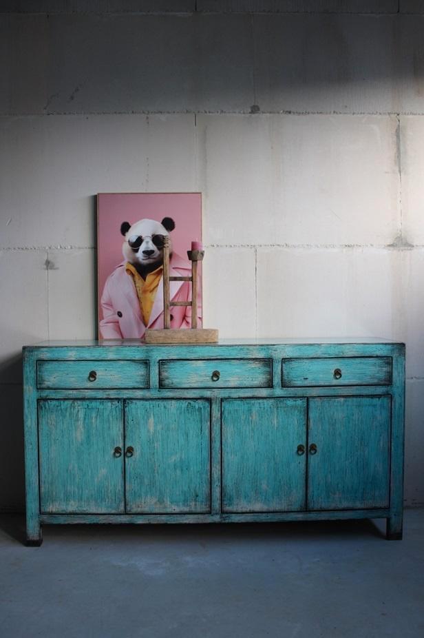 Uniek Chinees Houten Dressoir Vintage Style Turquoise Kast, Huis en Inrichting, Overige Huis en Inrichting, Nieuw, Ophalen of Verzenden