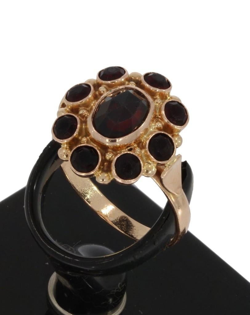 Granaat rozet 14k gouden entourage dames ring vintage