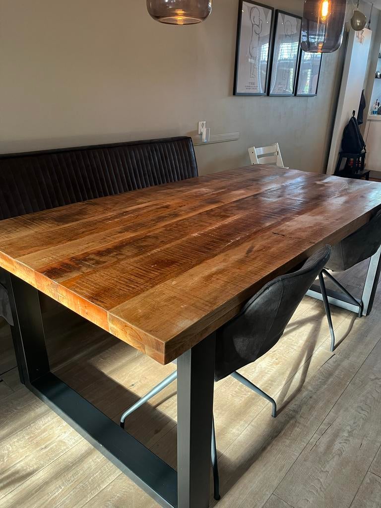 Trevor eettafel met eetkamerbank en twee stoelen, Huis en Inrichting, Ophalen, Gebruikt, 100 tot 150 cm, 200 cm of meer