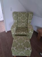 Nog mooie groene, beige oorfauteuil barok met hocker, Ophalen, Gebruikt, Barok, 75 tot 100 cm