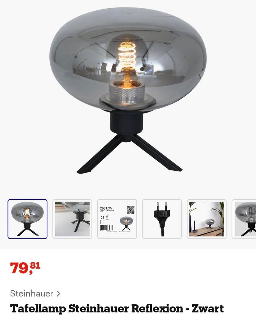 Steinhauer tafellamp, Ophalen of Verzenden, Zo goed als nieuw, Glas, Minder dan 50 cm