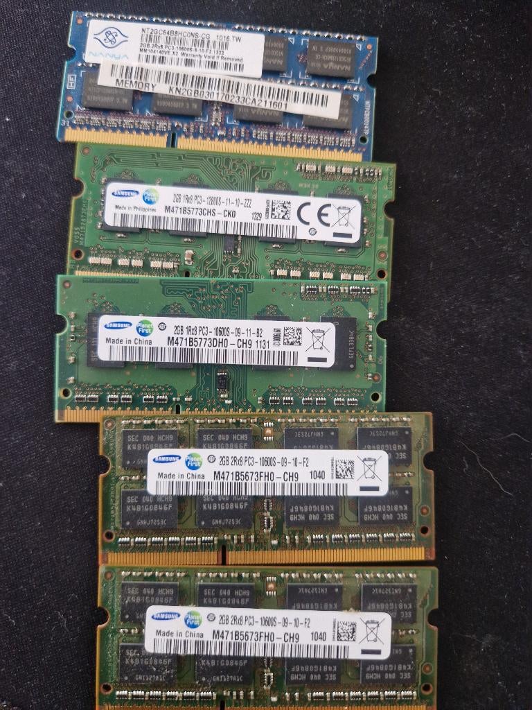 5x 2GB DDR3 SODIMM laptopgeheugen, Computers en Software, RAM geheugen, Geen, DDR3, Ophalen of Verzenden, Zo goed als nieuw