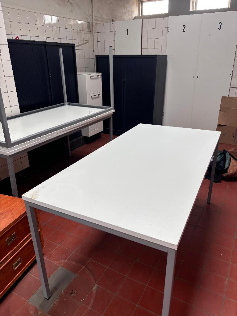 Set van 3 Kantoortafels Wit Metaal Melamine, Overige typen, Gebruikt, Overige merken, Overige materialen