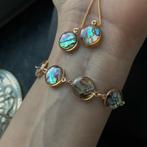 Setje armband oorbellen Abalone Schelp verguld 18k, Sieraden, Tassen en Uiterlijk, Armbanden, Ophalen of Verzenden, Nieuw, Blauw