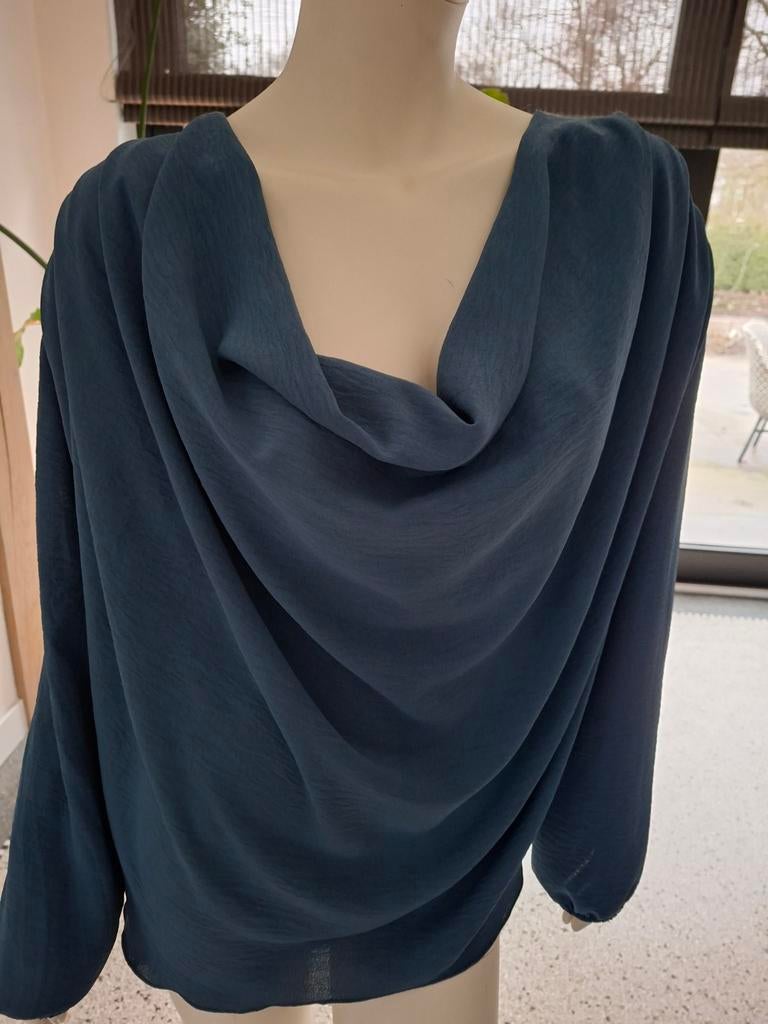 Nieuw baluwe waterval blouse top wijde hals L 42, Ophalen of Verzenden, Nieuw, Maat 42/44 (L), Blauw