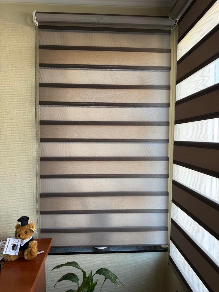 Luxaflex Duo rolgordijn, Gebruikt, 100 tot 150 cm, Bruin, Ophalen of Verzenden