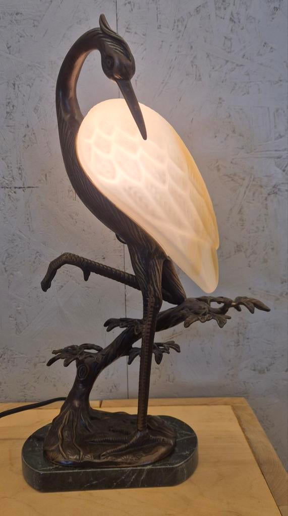 Tinchi tafellamp vogel – Art Nouveau stijl – marmer – design, Huis en Inrichting, Lampen | Tafellampen, Gebruikt, Glas, Tinchi