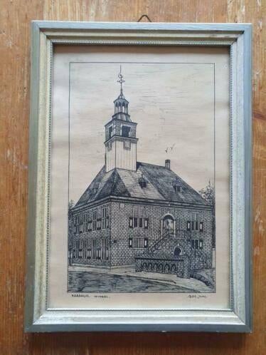 Orig tekening  raadhuis Winkel Gerrit de Jong Bosstraat 2, Antiek en Kunst, Ophalen