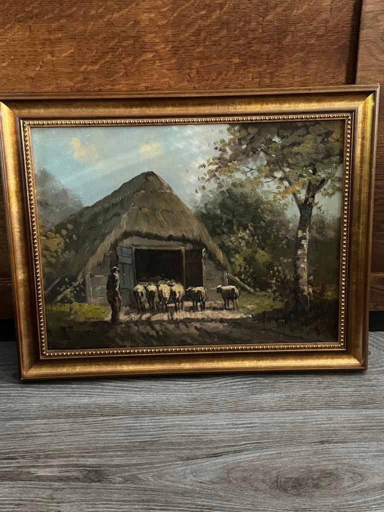 Schilderij haagsche school (Schaapskooi) gesigneerd r.o., Ophalen of Verzenden