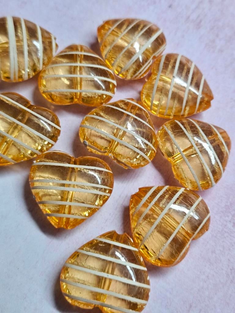 10x Hartvormige kralen met streepjes #688, Ophalen, Nieuw, Kraal