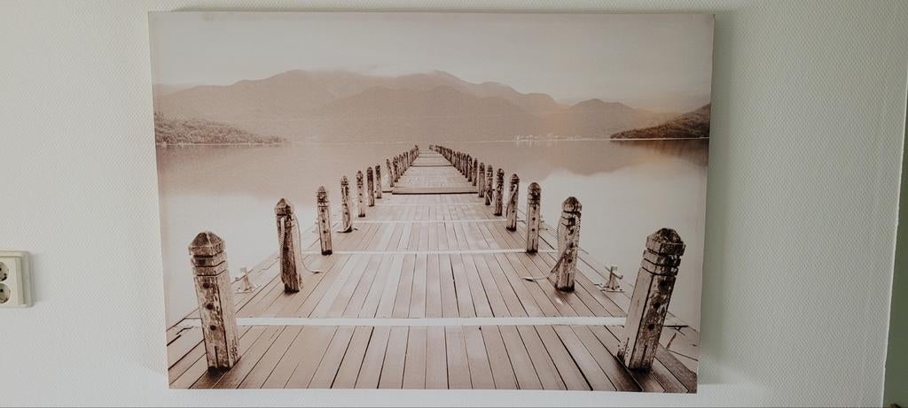 Grote Canvas Print: Steiger op Meer met Bergen (70x100 cm), Huis en Inrichting, Woonaccessoires | Schilderijen, Tekeningen en Foto's