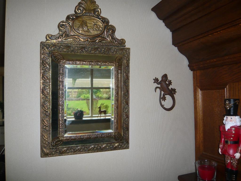 spiegel latoenkoper met kuif en zeilboot 57x32, Ophalen, Rechthoekig, Minder dan 50 cm, Minder dan 100 cm