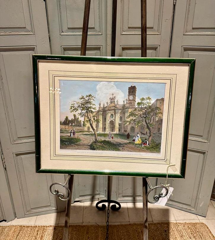 Oud schilderij, druk van basilica di Santa Croce Rome, Antiek en Kunst, Kunst | Schilderijen | Klassiek, Ophalen