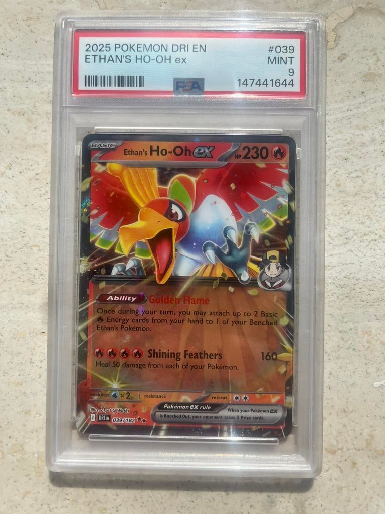 Ethan’s Ho-Oh | PSA 9 | Destined Rivals 2025, Ophalen of Verzenden, Zo goed als nieuw, Losse kaart, Foil