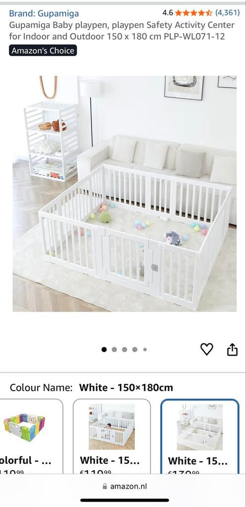 Gupamiga Baby grondbox, wit, Kinderen en Baby's, Boxen, Ophalen, Nieuw, Rechthoekig