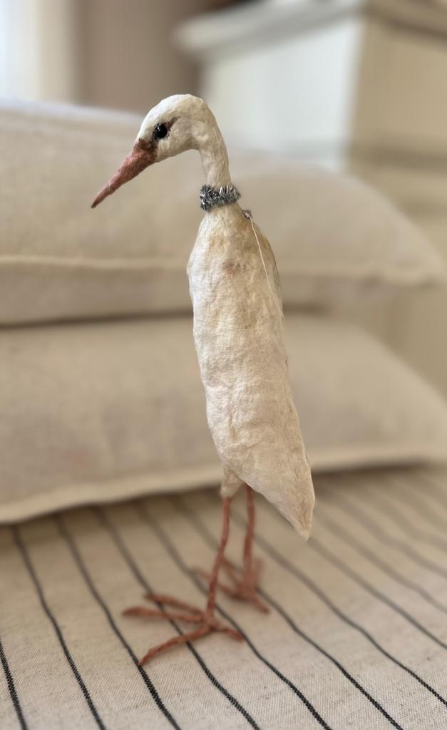 Reiger ooievaar Wattenpopje pasen paasei oud opgezet watten, Antiek en Kunst, Ophalen of Verzenden