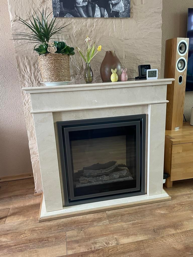 Elektrische sfeerhaard met marmeren ombouw, Ophalen, Gebruikt, Vrijstaande haard, Elektrische haard