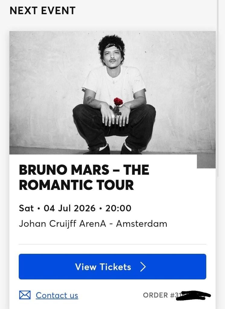 Bruno mars 4 juli (za), vak 108, 2 zitplekken naast elkaar, Tickets en Kaartjes, Twee personen, Juli
