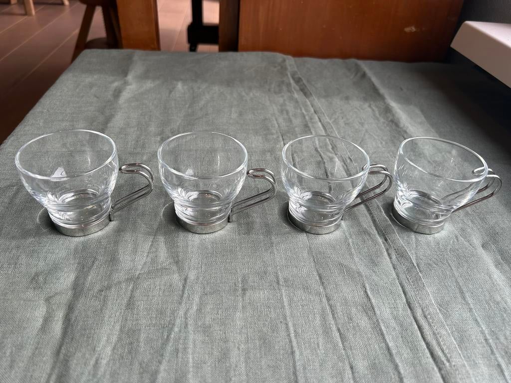 4 stuks Vintage Vitrosax Italy espressoglazen – RVS & Glas, Ophalen of Verzenden, Zo goed als nieuw, Overige typen
