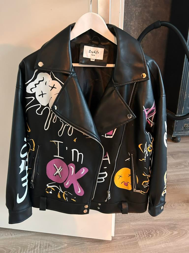 Nep leren jasje, Ophalen of Verzenden, Zo goed als nieuw, Zwart