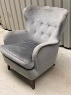 Theo Ruth Fauteuil voor Pastoe - Blauw/Grijs Velours, Ophalen, Gebruikt, Hout, 75 tot 100 cm