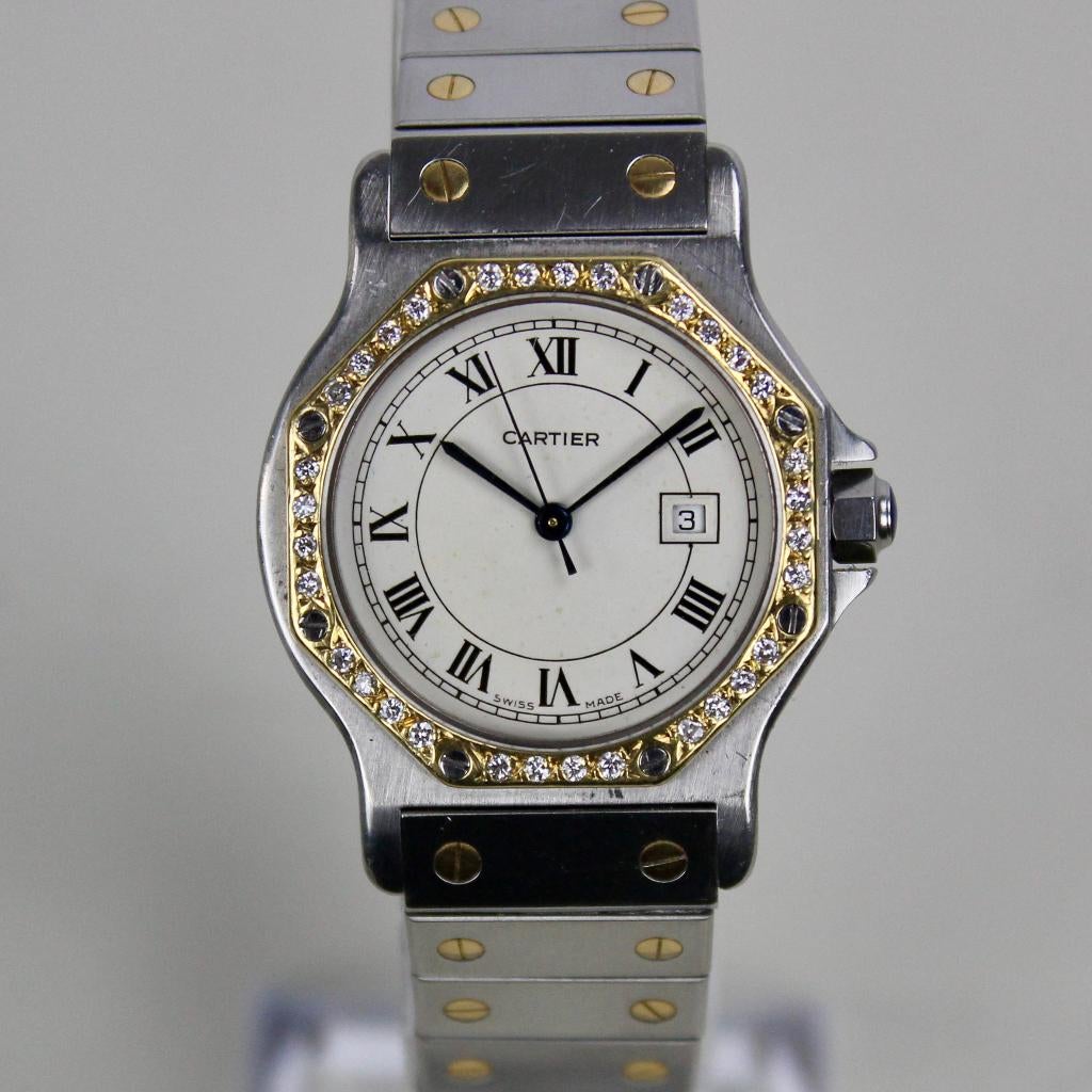 Cartier Santos Octagon - 2966 - Diamant Bezel, Overige merken, Staal, Cartier, Gebruikt