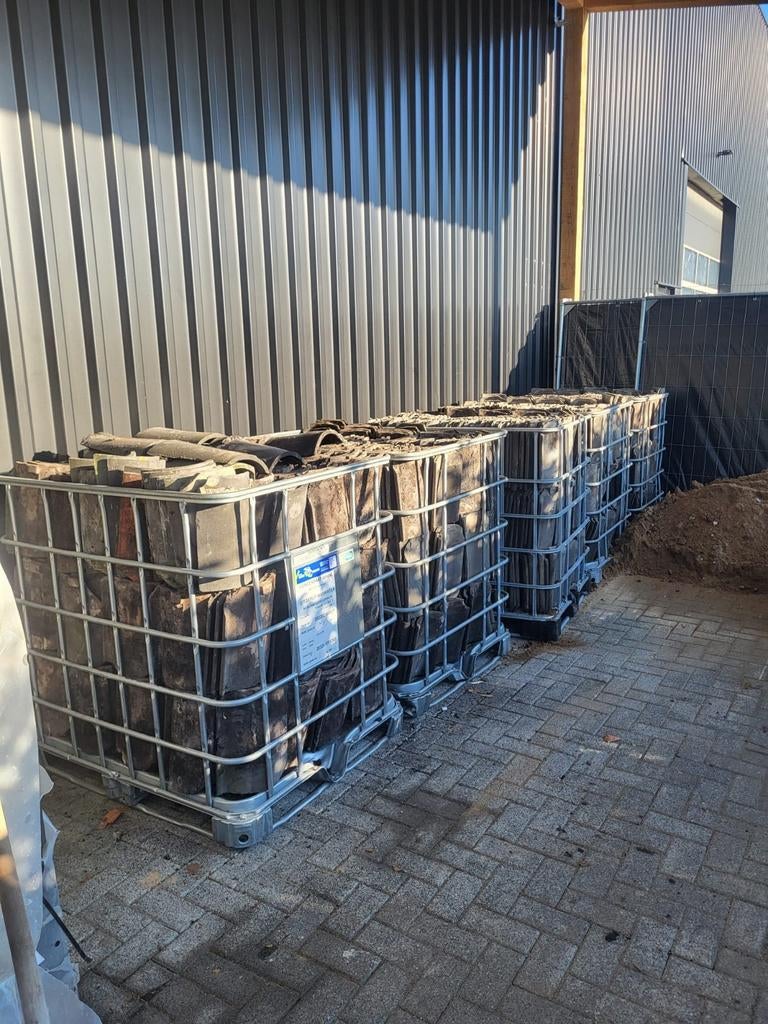 Blauw gesmoorde oude Hollandse pannen, Ophalen, Gebruikt, Steen of Klei, Blauw