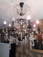 Mooie mat zwarte kroonluchter met glazen pegels, Huis en Inrichting, Lampen | Kroonluchters, Ophalen, Gebruikt, Glas, Klassiek