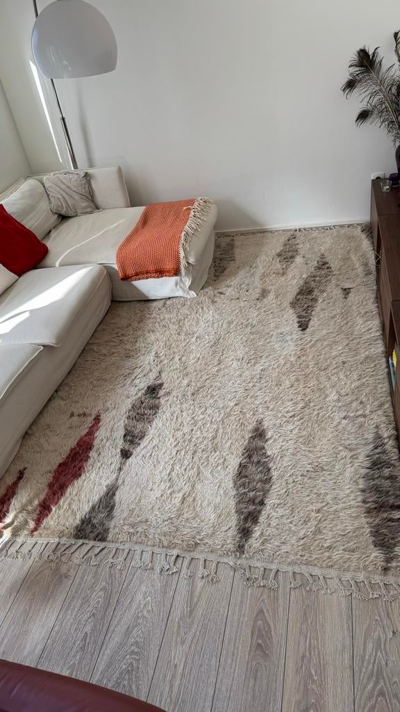 Berber wollen vloerkleed, 300x200 cm, beige met rood, Gebruikt, Beige, Ophalen of Verzenden, 200 cm of meer