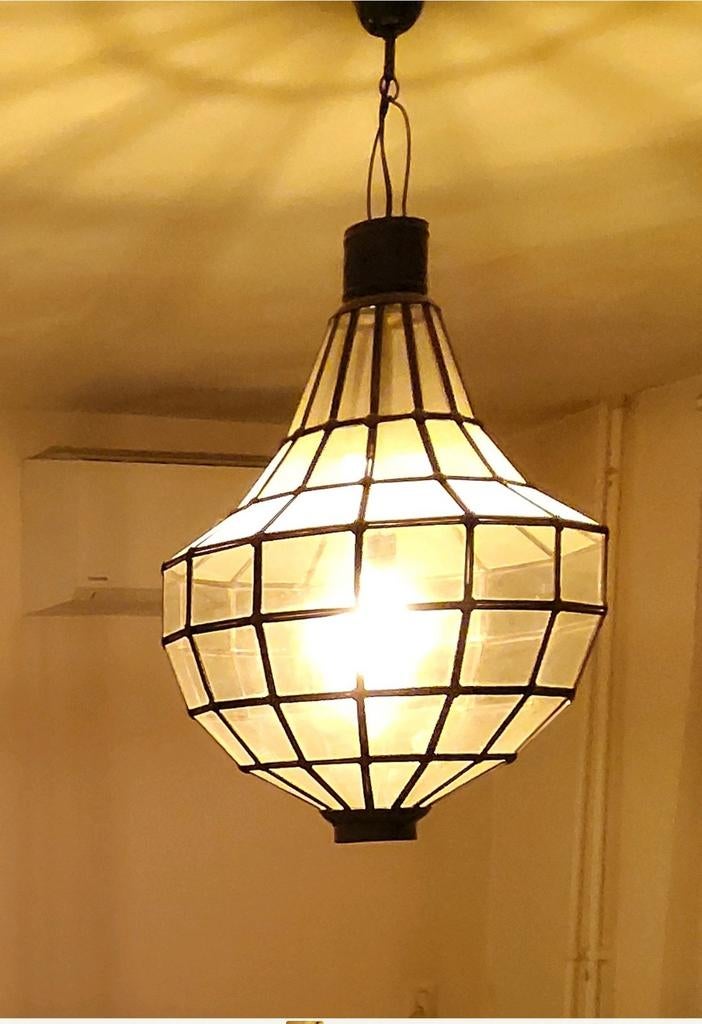 Glas in lood, Huis en Inrichting, Lampen | Hanglampen, Ophalen of Verzenden, Zo goed als nieuw, Glas, Minder dan 50 cm