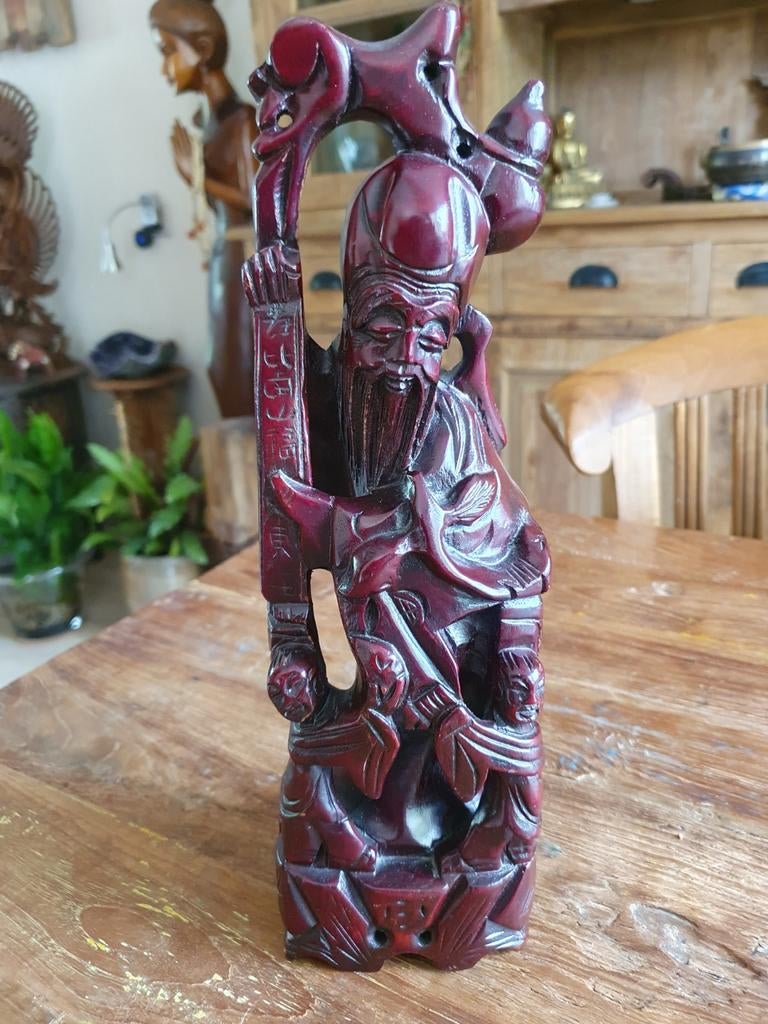 Jurojin-beeld carving antiek hout god met 2 kindjes, Huis en Inrichting, Ophalen of Verzenden, Nieuw