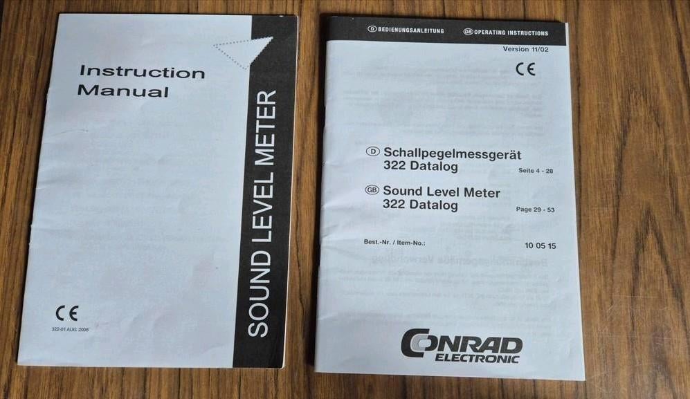 Decibel meter -  Voltcraft 322 data logger Sound Level Meter, Verzenden, Zo goed als nieuw, Audio