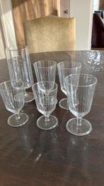 Antieke glazen met gegraveerde streep., Ophalen of Verzenden