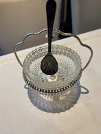 Kristallen bakje in zilverkleurige houder met lepel, Ophalen of Verzenden