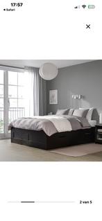 IKEA BRIMNES bed 180x200 met Lönset lattenbodems, Huis en Inrichting, Slaapkamer | Bedden, Ophalen, Zwart, Tweepersoons, Zo goed als nieuw