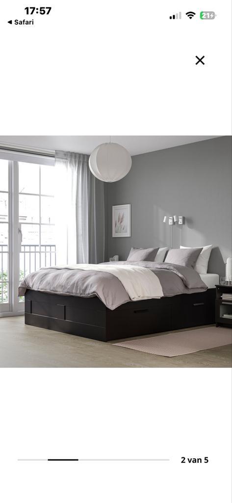 IKEA BRIMNES bed 180x200 met Lönset lattenbodems, Huis en Inrichting, Slaapkamer | Bedden, Zo goed als nieuw, Tweepersoons, 180 cm