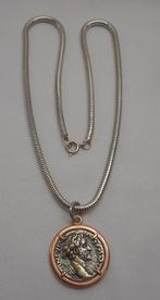 Zilveren grove slangen ketting met munt hanger nr.484, Met hanger, Verzenden, Zo goed als nieuw, Zilver