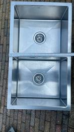 Spoelbak dubbel rvs, Ophalen, Gebruikt, 50 tot 100 cm, Minder dan 100 cm