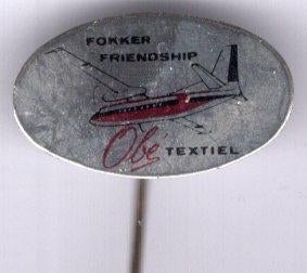 Fokker Friendship vliegtuig Obé textiel blik speldje( J_215a, Verzenden, Zo goed als nieuw, Transport, Speldje of Pin