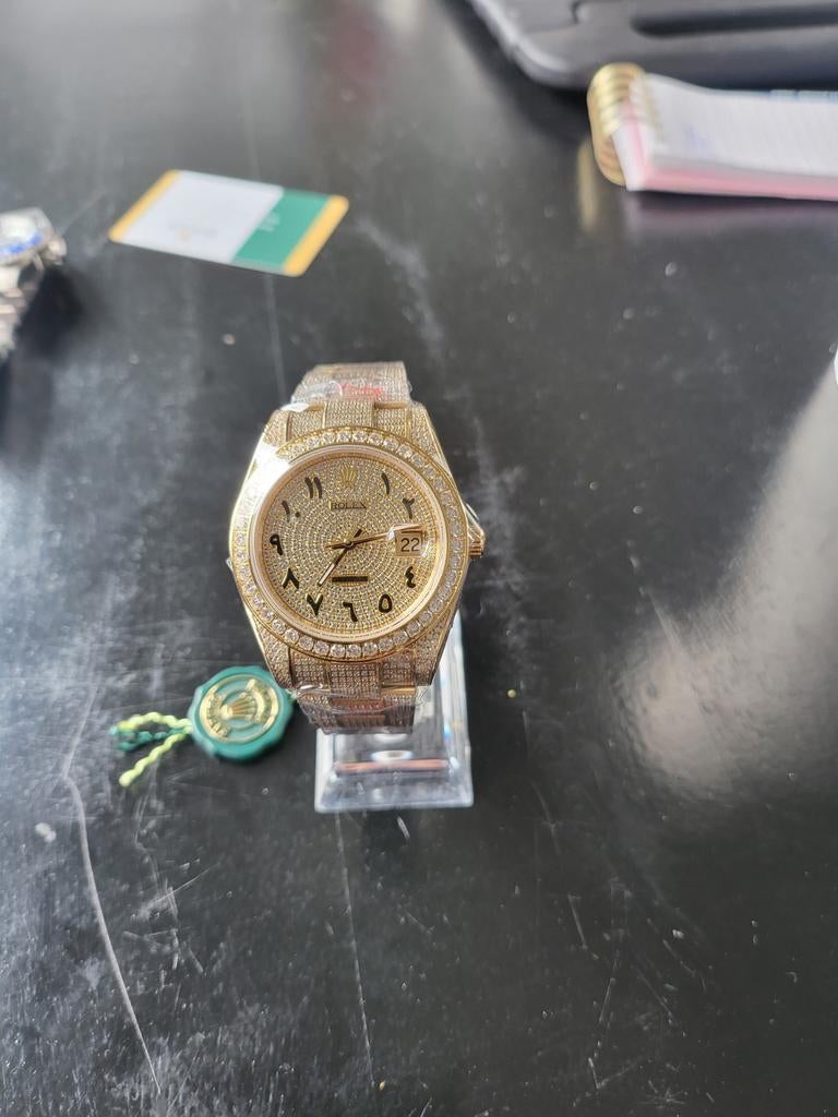Rolex 40mm Full Diamond Iced Out Gold Automaat, Sieraden, Tassen en Uiterlijk, Horloges | Antiek, Ophalen of Verzenden, Goud, Overige merken