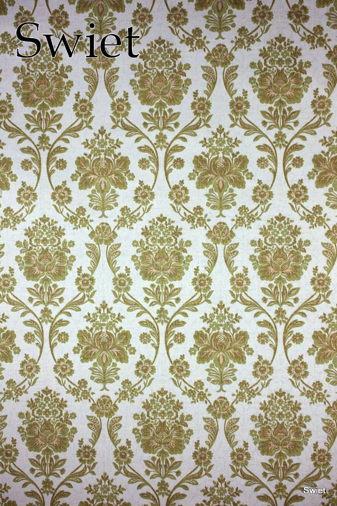 5014 olijfgroen klassiek dessin bloemen jaren 70 swiet, Huis en Inrichting, Stoffering | Behang, Ophalen of Verzenden, 25 tot 50 m²