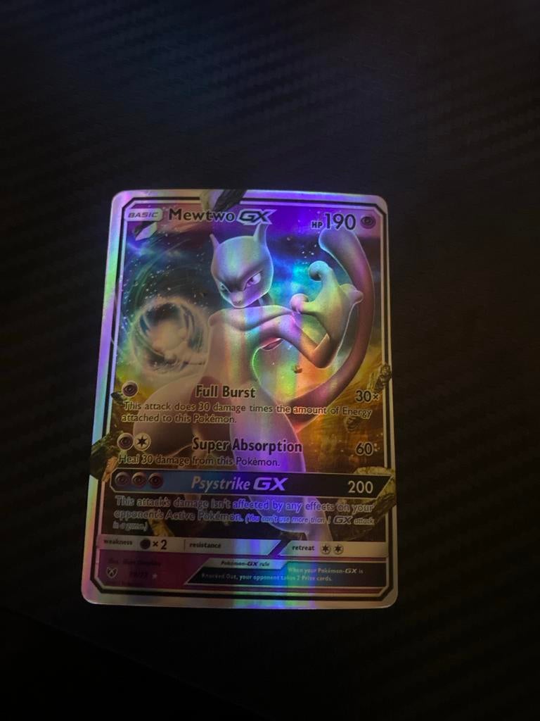 Mewtwo GX Pokémon kaart, Ophalen of Verzenden, Gebruikt, Losse kaart, Foil