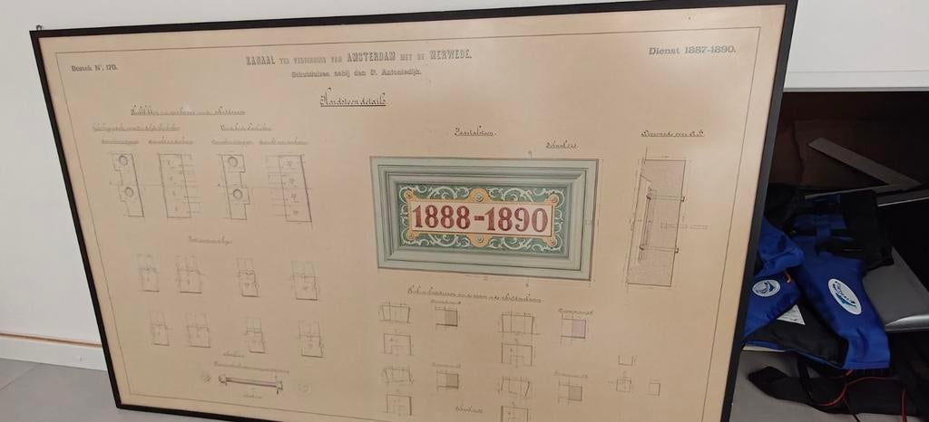 Prachtige technische tekening schutsluis 1888-1890 Amsterdam, Antiek en Kunst, Ophalen of Verzenden