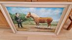 oud schilderij op doek gesigneerd man met paard, Antiek en Kunst, Kunst | Schilderijen | Klassiek, Ophalen of Verzenden